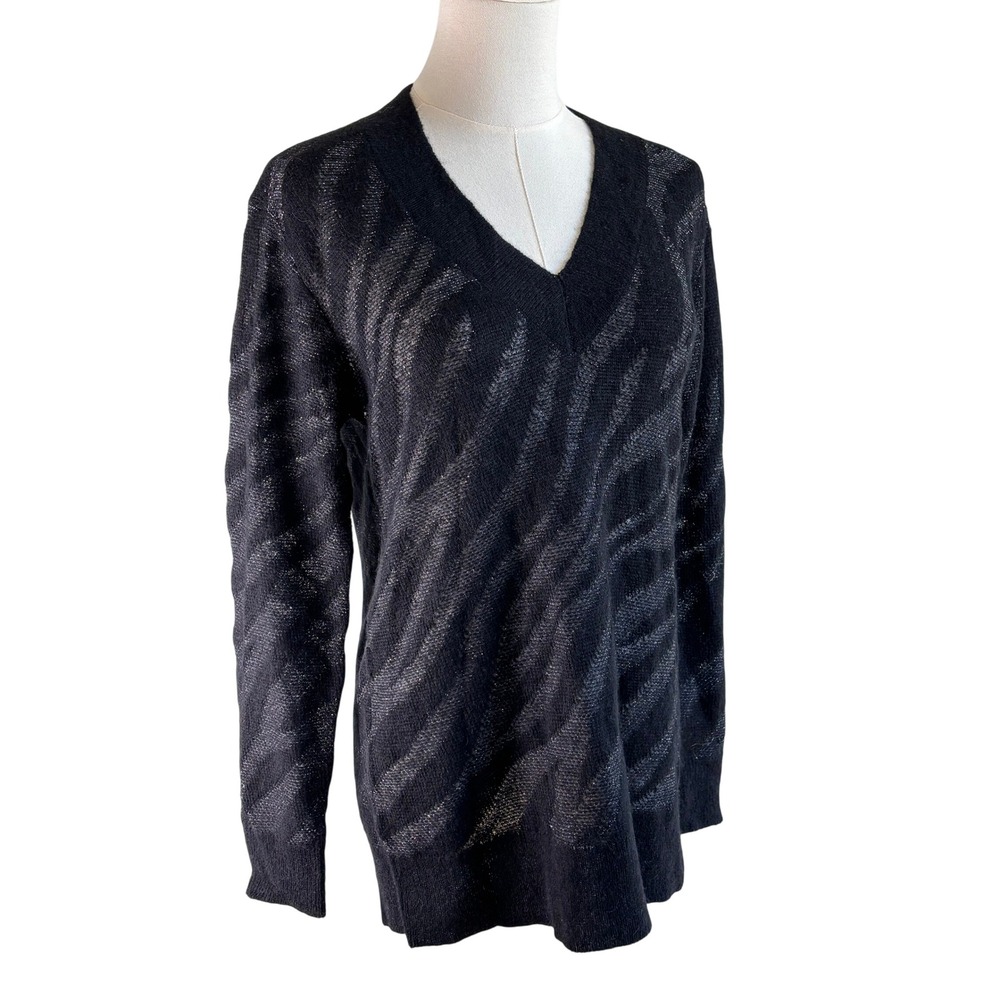 Rag & Bone Sweater Black Silver Zebra XXS V-Neck Metallic Relaxed Fit Edgy